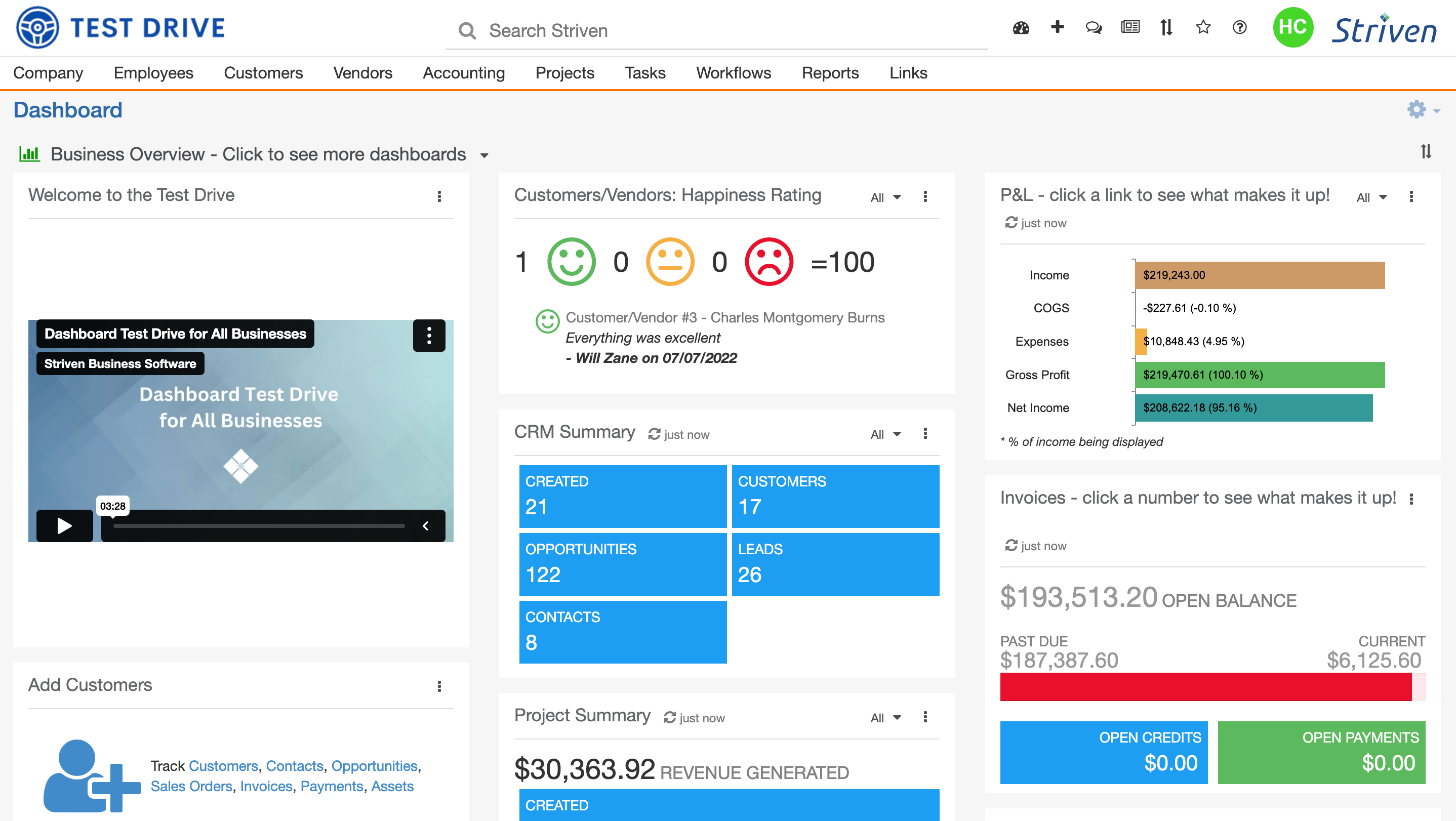 Striven dashboard. 