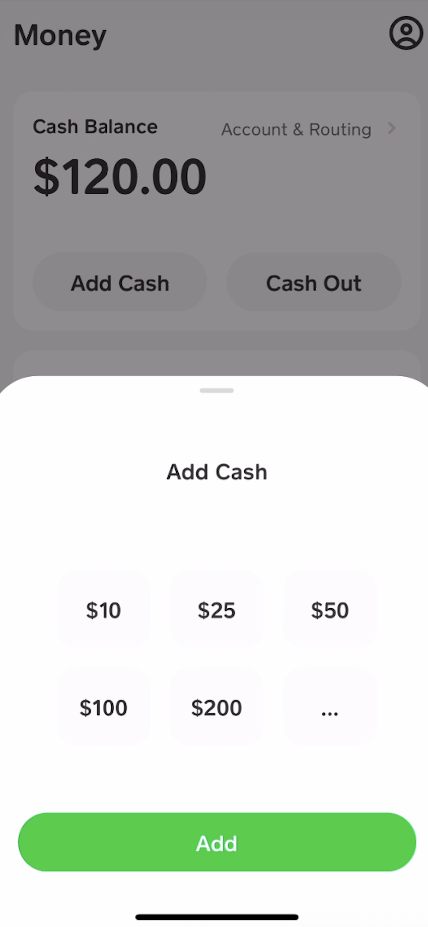 Loading money on Cash App looks like this. Tap the Money tab in the app’s home screen, tap “Add Cash” and input how much cash you’d like to add from your linked account. 